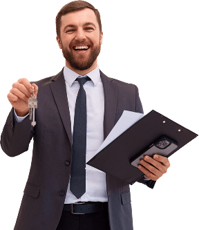 Imagem de um corretor de imóveis feliz