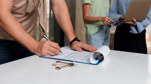 Imagem de uma pessoa assinando um contrato